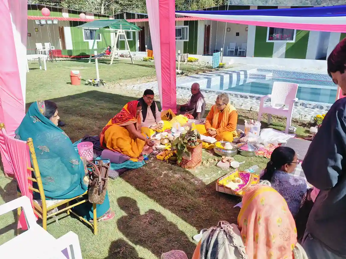 Traditional wedding puja ceremony at RS01 resort in Rishikesh with family rituals